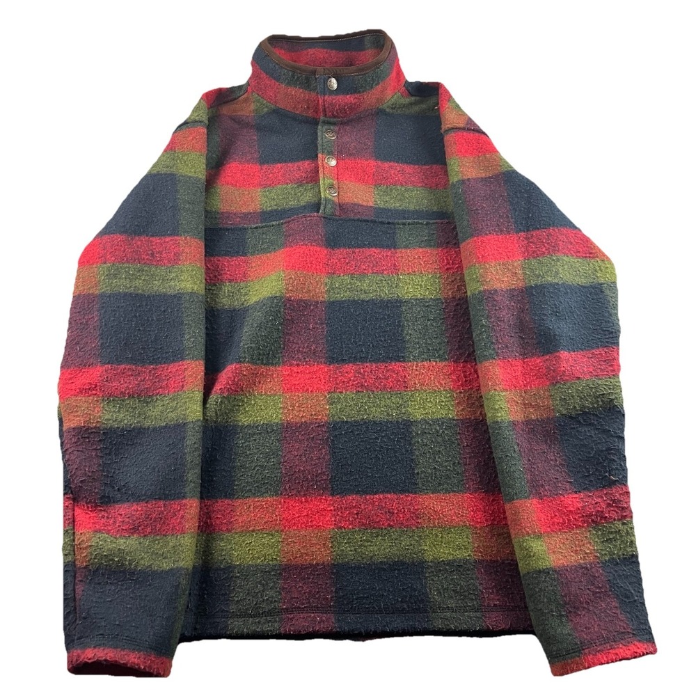 John Wayne Pullover Snap Sweater Men's M Plaid Multicolor Fleece Outdoor Classic
